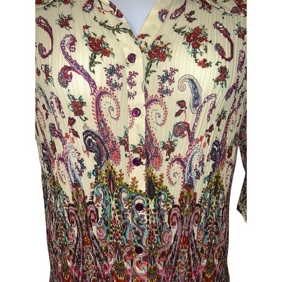 Avenue Women’s Plus Size 22/24 Boho Paisley Pleated Blouse Top - Flared Sleeves - Picture 5 of 9